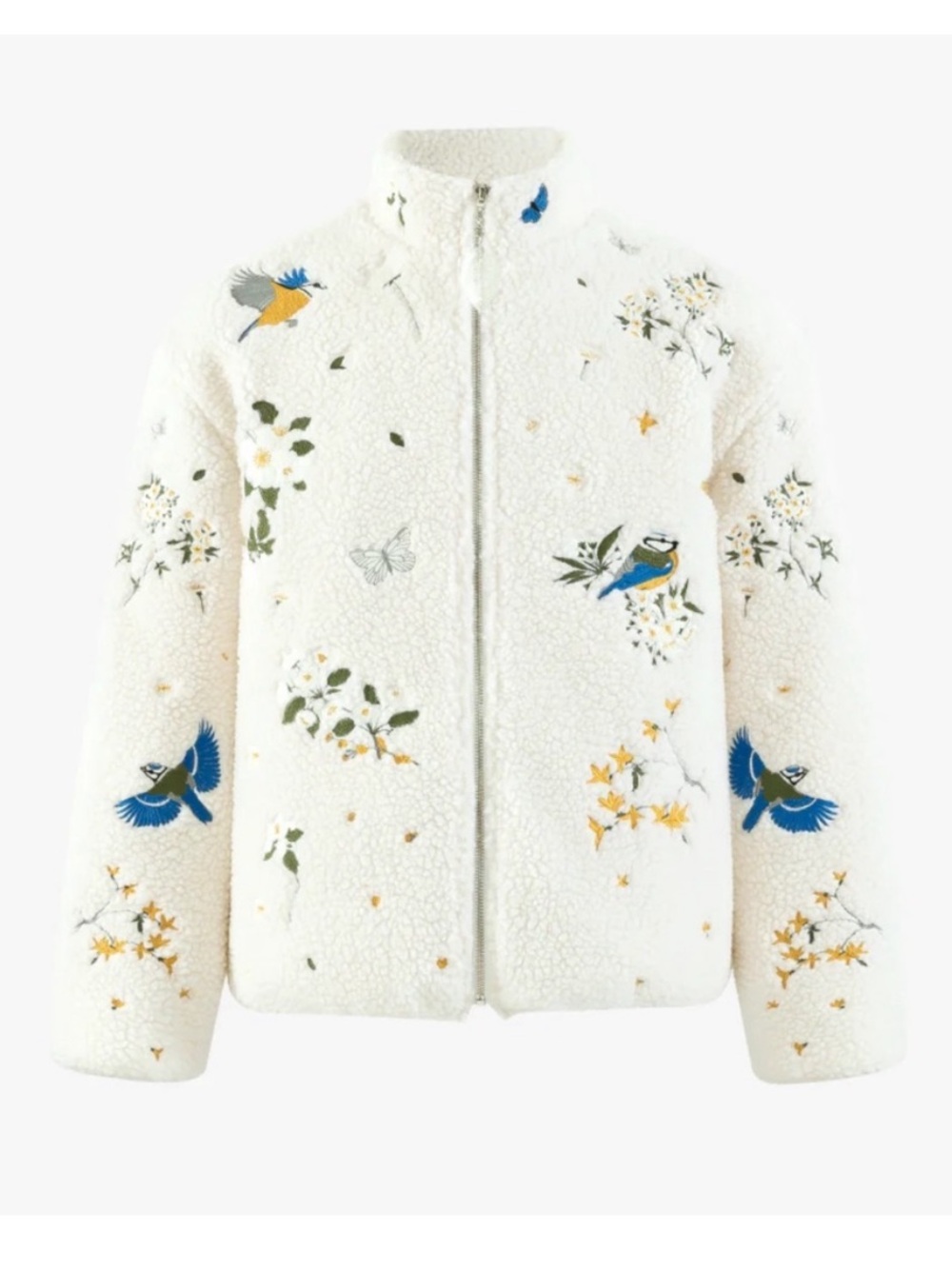 Yitai Botanical Embroidery Sherpa Fleece Jacket  Size L